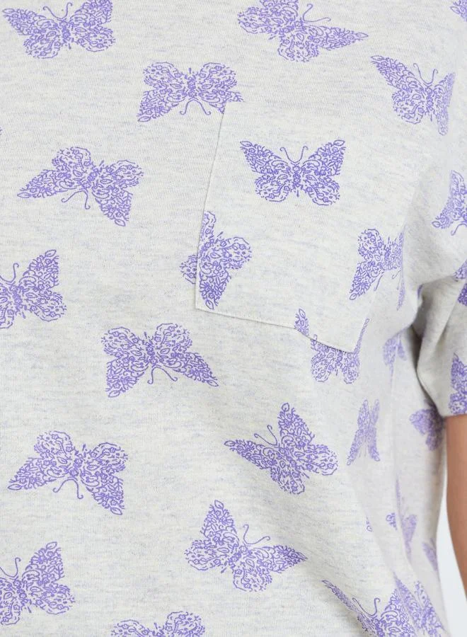 ستايلي طقم بيجاما من بنطال وتيشيرت بطبعة فراشة